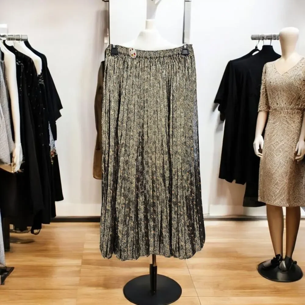 Women's Metallic Pleated Midi Sexy Romantic Skirt Vineyard Vines Size L NWT